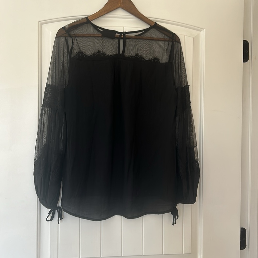Vici Black Lace Mesh Long Sleeved Tie Blouse - Picture 3 of 11